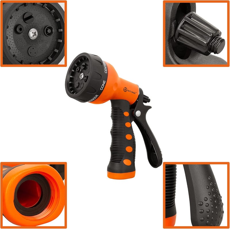 AUTOMAN -Garden-Hose-Nozzle,ABS Water Spray Nozzle with Heavy Duty 7 Adjustable Watering Patterns,Slip Resistant for Watering Plants,Lawn& Garden,Washing Cars,Cleaning,Showering Pets - Orange - Image 3