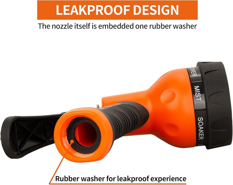 AUTOMAN -Garden-Hose-Nozzle,ABS Water Spray Nozzle with Heavy Duty 7 Adjustable Watering Patterns,Slip Resistant for Watering Plants,Lawn& Garden,Washing Cars,Cleaning,Showering Pets - Orange - Image 4