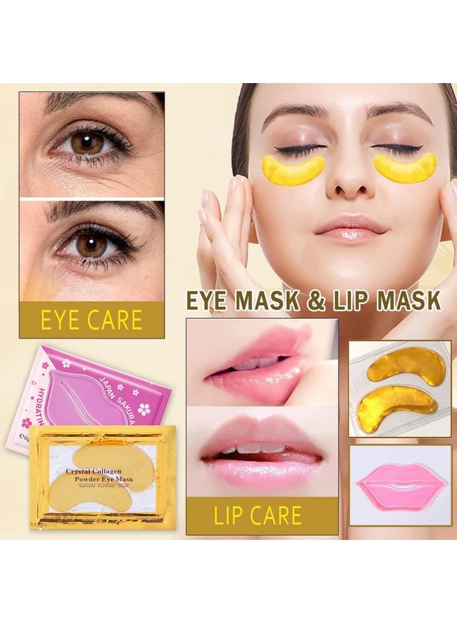 30 Pairs 24K Gold Eye Masks & Lip Masks, Crystal Collagen Gel Under Eye Patches For Puffy Eye, Moisturizing Cooling Skin Care Lip Eye Patches For Puffiness And Dark Circles