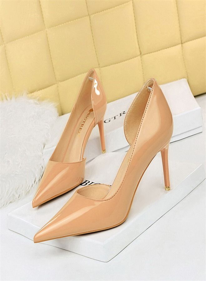 BIGTREE Pointed Side Cut-Out High-Heeled Shoes 7.5CM Beige