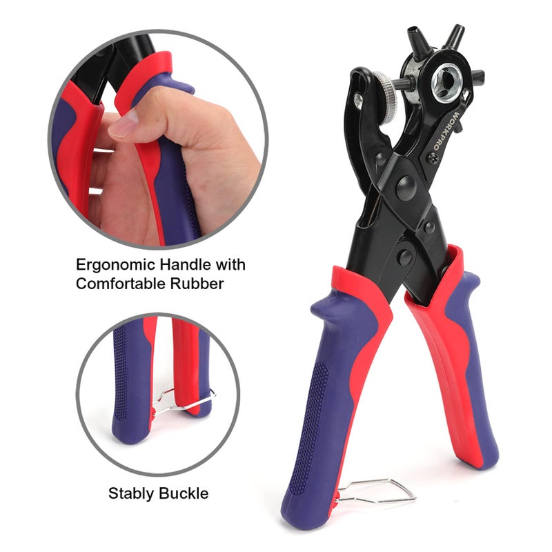 WORKPRO 6-in-1 Belt Hole Puncher, Revolving Leather Punch Pliers - Image 4