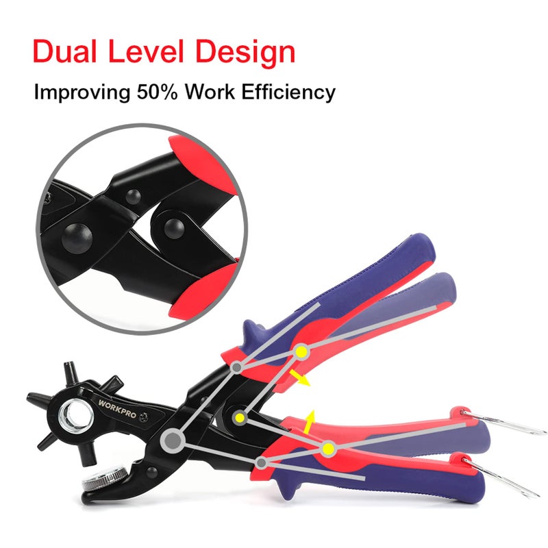 WORKPRO 6-in-1 Belt Hole Puncher, Revolving Leather Punch Pliers - Image 2