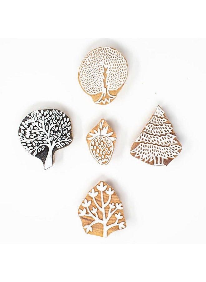 Hashcart Hashcart | Set of 5 | Wooden Indian Traditional Design Printing Stamps/Blocks for Printing Saree Border/Dresses/Craft Card Making/Scrapbook/Clay Pottery  - Image 2