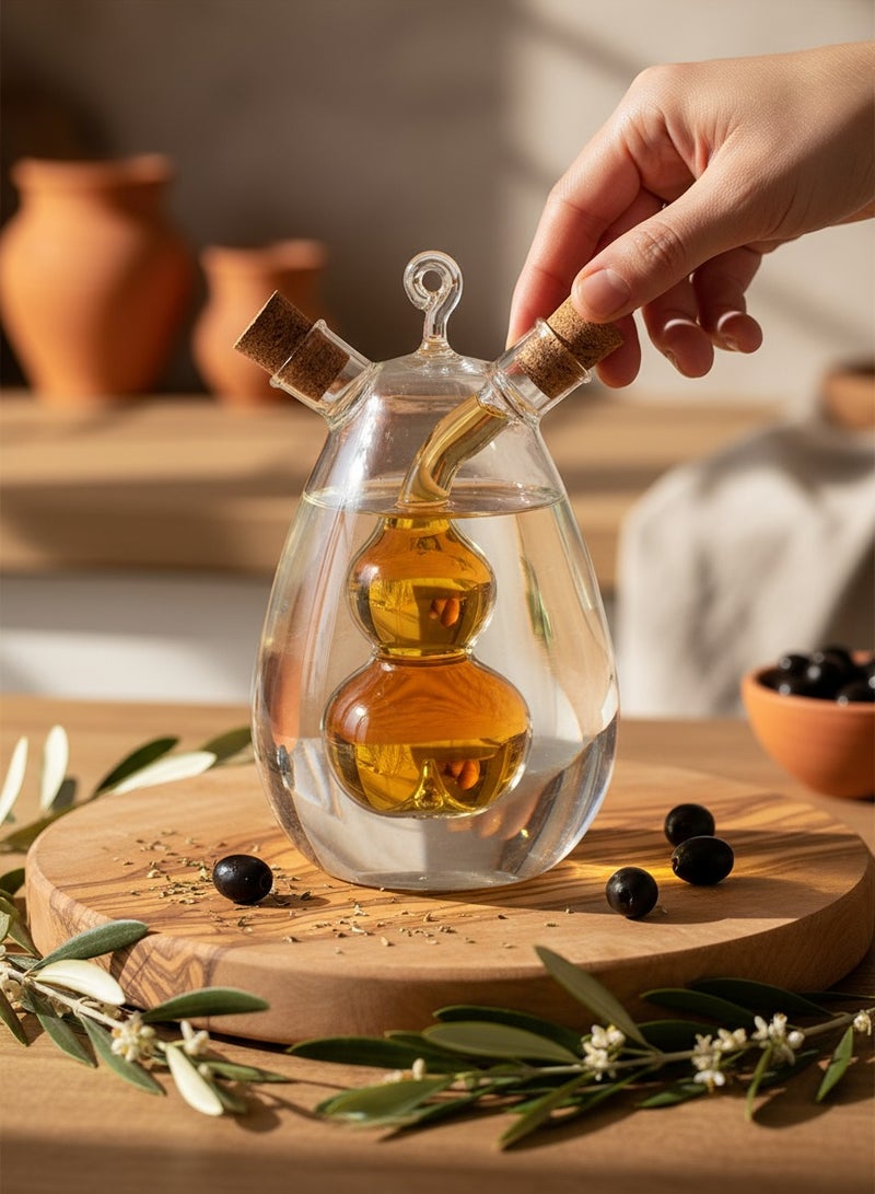 BarPros Elegant 2-in-1 Double Glass Oil and Vinegar Bottle, Dual Dispenser for Cooking and Salad Dressing, Transparent, BPA-Free, 15cm H x 9cm L - Image 3