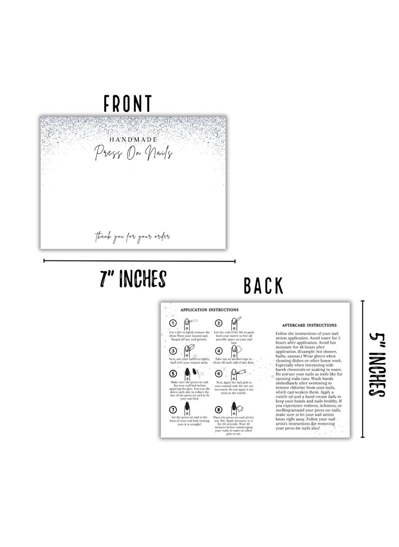 Lashicorn Handmade Acrylic Press On Nails Display Card | 5x7” 30 pk | w/Application Aftercare Instructions Inserts Glitter Sparkle for Packaging in Your 6 * 9 Holographic Bags Use With Double Sided Tape  - Image 3