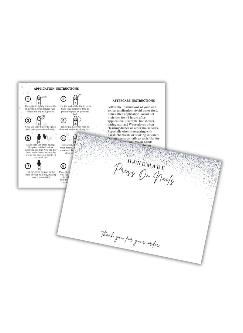 Lashicorn Handmade Acrylic Press On Nails Display Card | 5x7” 30 pk | w/Application Aftercare Instructions Inserts Glitter Sparkle for Packaging in Your 6 * 9 Holographic Bags Use With Double Sided Tape  - Image 1
