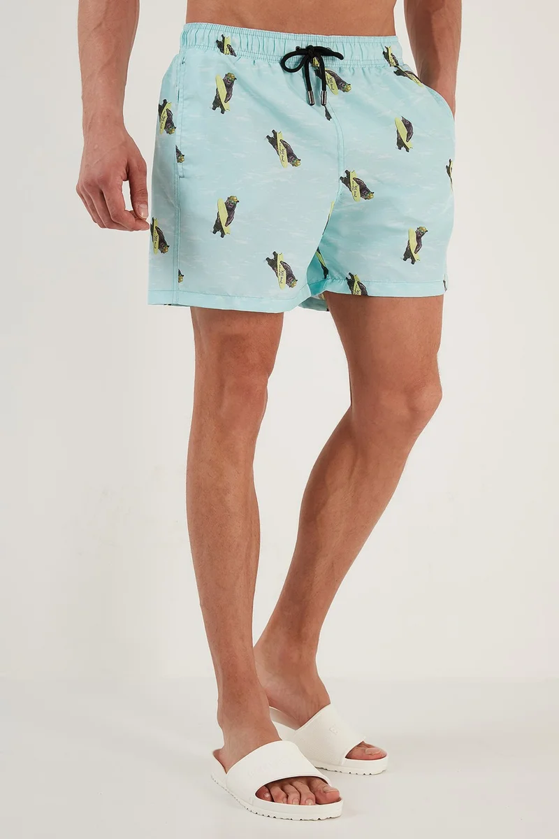 بوراتي Patterned Swim Shorts with Waistband Pocket Swimsuit Short Men's Swimsuit Short 380M533