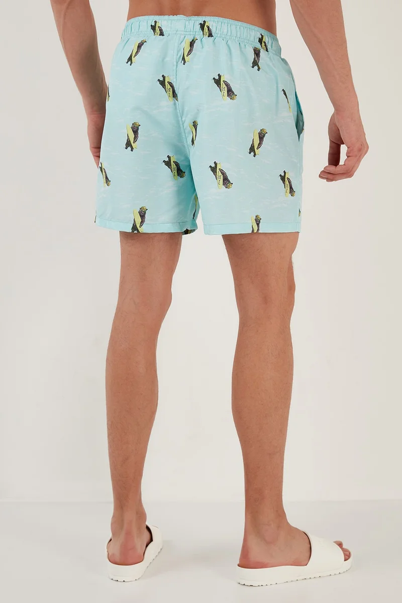 بوراتي Patterned Swim Shorts with Waistband Pocket Swimsuit Short Men's Swimsuit Short 380M533