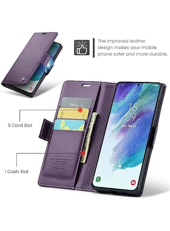 حافظة جلدية لهاتف Samsung Galaxy S21 FE 5G بميزات متعددة - بنفسجي - Image 4