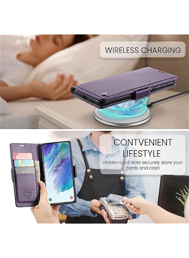 حافظة جلدية لهاتف Samsung Galaxy S21 FE 5G بميزات متعددة - بنفسجي - Image 5