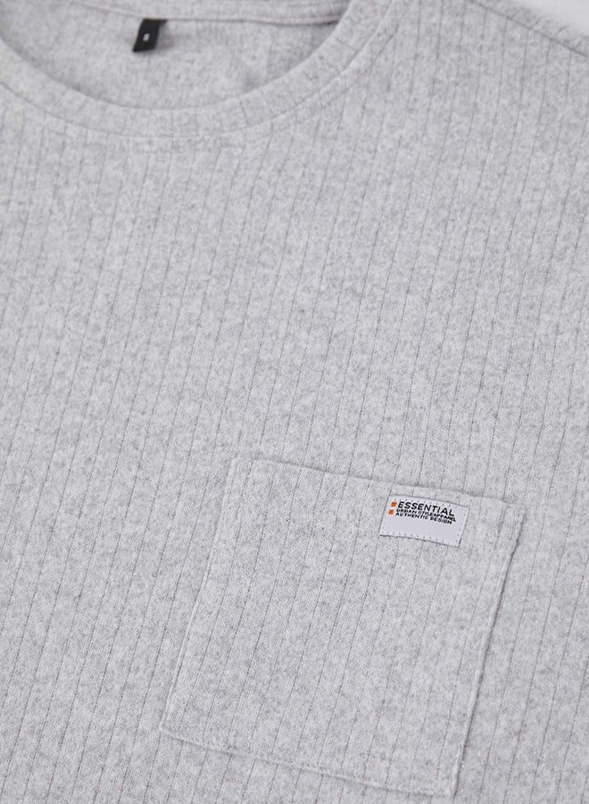 trendyol Gray Regular Fit Pocket Detail Label Detail Soft Button Thick Knitted Pajama Set - Image 4