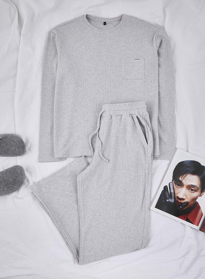 trendyol Gray Regular Fit Pocket Detail Label Detail Soft Button Thick Knitted Pajama Set - Image 1