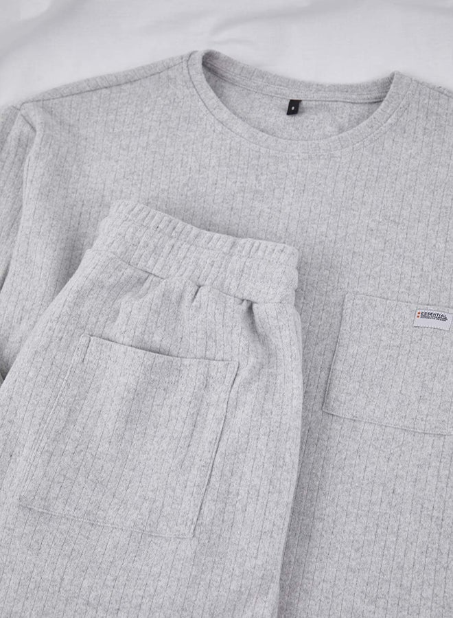 trendyol Gray Regular Fit Pocket Detail Label Detail Soft Button Thick Knitted Pajama Set - Image 3