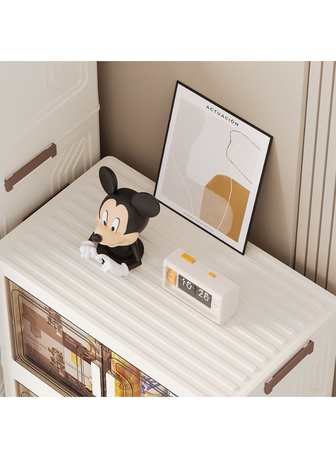 ايست من نون صناديق تخزين قابلة للطي بأربعة طبقات، صندوق تخزين قابل للطي مع عجلات وباب، حاوية تخزين بلاستيكية قابلة للتكديس للملابس والكتب والأشياء المتنوعة، 55 × 32 × 123 سم، كريمي - Image 4