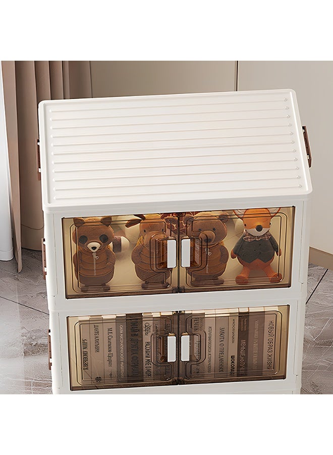 ايست من نون صناديق تخزين قابلة للطي بأربعة طبقات، صندوق تخزين قابل للطي مع عجلات وباب، حاوية تخزين بلاستيكية قابلة للتكديس للملابس والكتب والأشياء المتنوعة، 55 × 32 × 123 سم، كريمي - Image 3