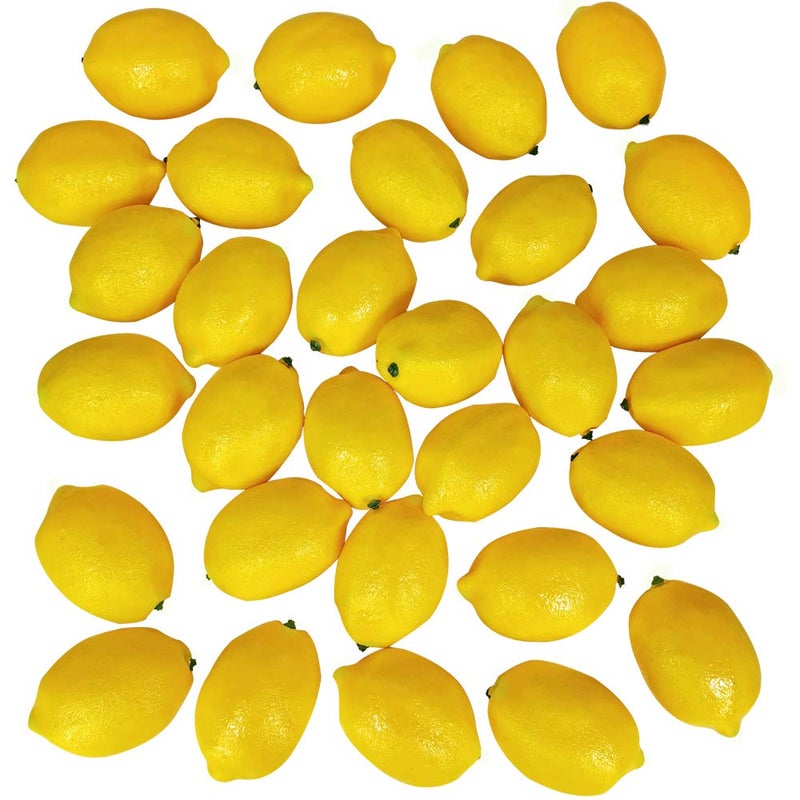 Winlyn 30 Pack Faux Yellow Lemons Artificial Fruits Fake Lemons Lifelike Simulation for Lemonade Party Kitchen Table Summer Decorations Vase Fillers Fruit Bowl Lemon Wreath Garland Photography Props - Image 1