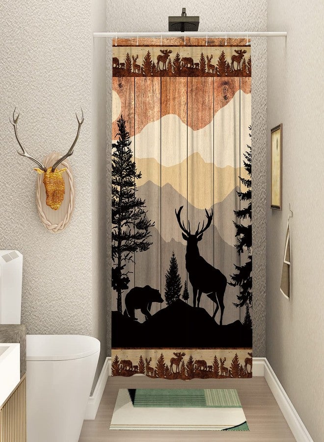 Witzest Farmhouse Rustic Deer Small Shower Stall Curtain Size 36" x 72", Forest Woodland Cabin Narrow Stand up Shower Curtains for Bathroom Decor Polyester Fabric Set - Image 1