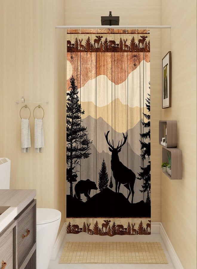 Witzest Farmhouse Rustic Deer Small Shower Stall Curtain Size 36" x 72", Forest Woodland Cabin Narrow Stand up Shower Curtains for Bathroom Decor Polyester Fabric Set - Image 3