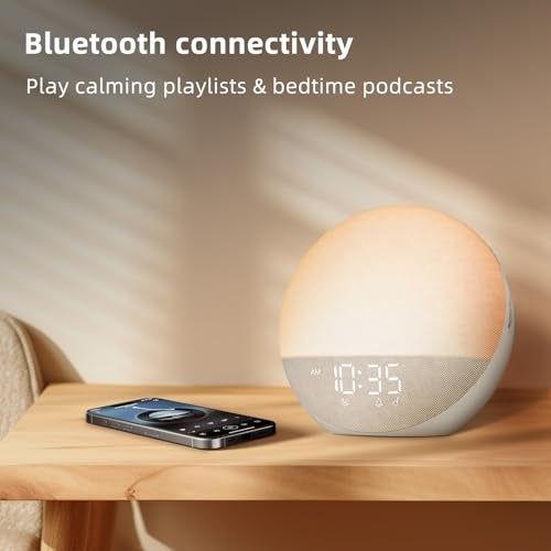 Odokee Sunrise Alarm Clock White Noise Machine: Natural Wake Up Light - Dimmable Clock with Bluetooth Speaker for Bedroom - 25 Sleep Sounds for Baby Adults Kids Putty - Image 5