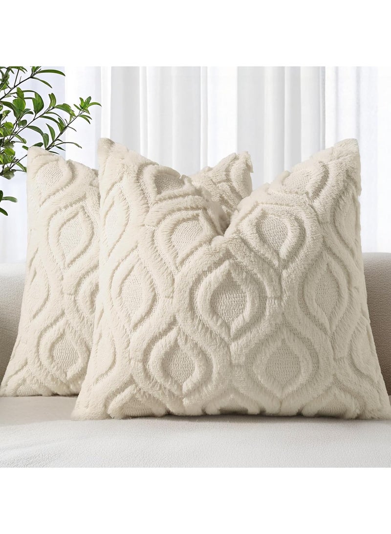 ديكور يو هوم مجموعة من 2 Faux Fur Cushion أغلفة 60×60 سم، زخرفية ناعمة رشفة الغطاء المخملي 24X24 بوصة، مربع بوهو الوسادة المحايدة ل أفا، البيج - Image 1
