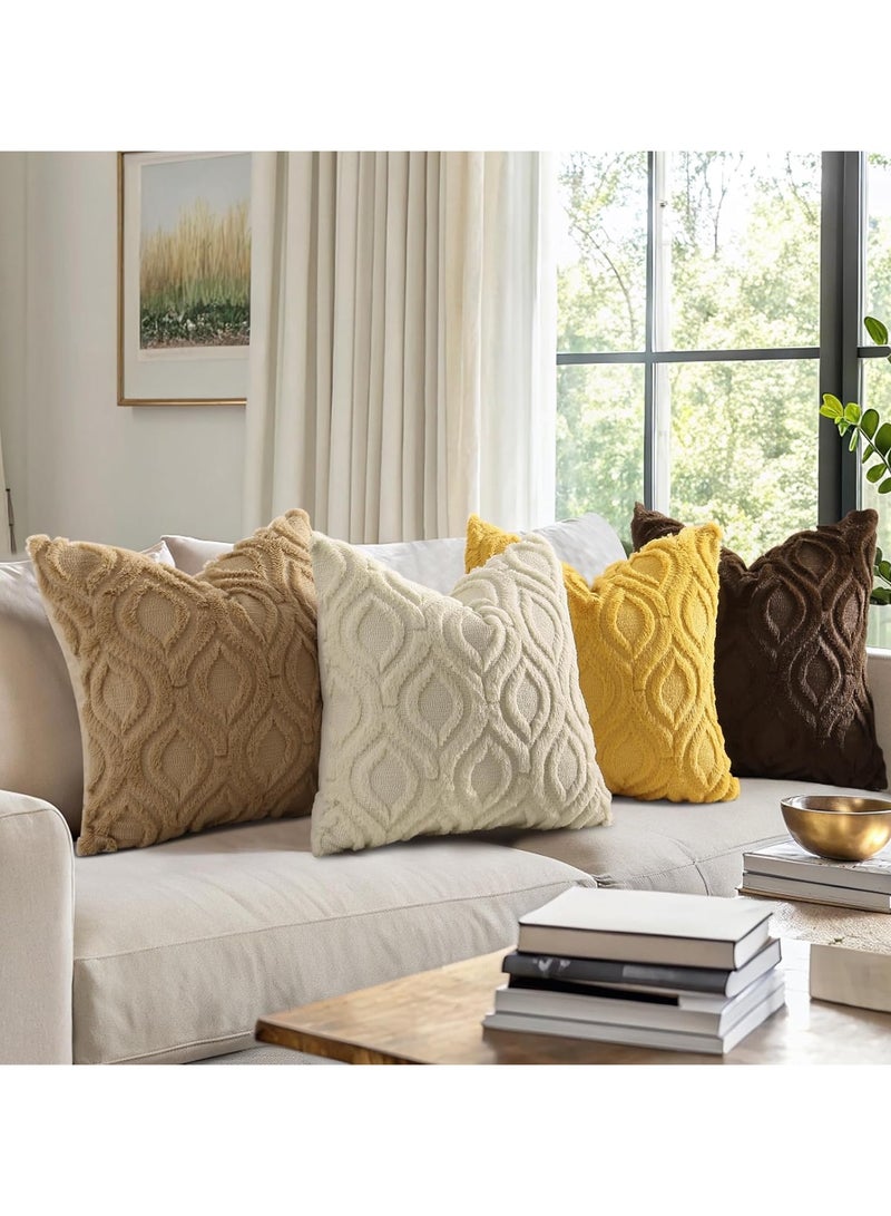 ديكور يو هوم مجموعة من 2 Faux Fur Cushion أغلفة 60×60 سم، زخرفية ناعمة رشفة الغطاء المخملي 24X24 بوصة، مربع بوهو الوسادة المحايدة ل أفا، البيج - Image 2