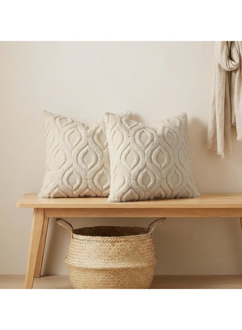 ديكور يو هوم مجموعة من 2 Faux Fur Cushion أغلفة 60×60 سم، زخرفية ناعمة رشفة الغطاء المخملي 24X24 بوصة، مربع بوهو الوسادة المحايدة ل أفا، البيج - Image 3