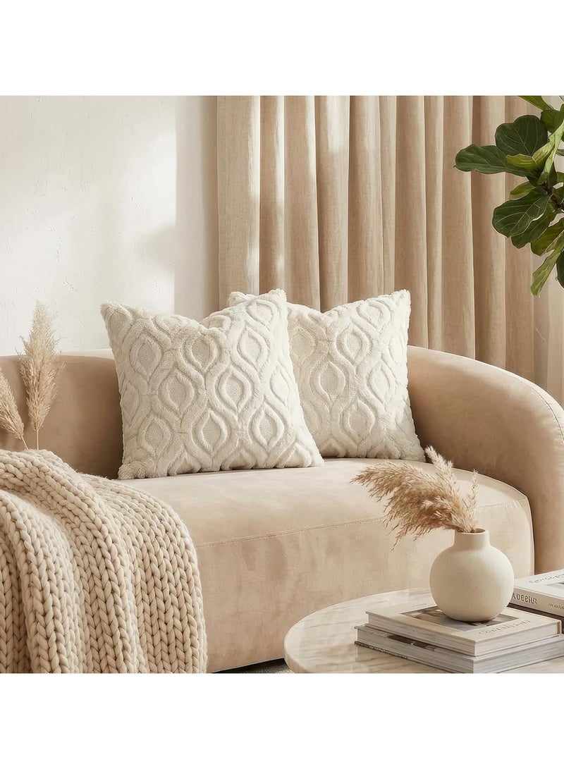 ديكور يو هوم مجموعة من 2 Faux Fur Cushion أغلفة 60×60 سم، زخرفية ناعمة رشفة الغطاء المخملي 24X24 بوصة، مربع بوهو الوسادة المحايدة ل أفا، البيج - Image 5