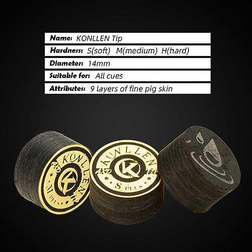 KONLLEN 14mm Pool Cue Tips – 6 or 9 Layer Laminated Cue Tip, S/M/H Hardness Options, Durable Billiard Cue Replacement Tip - Image 4
