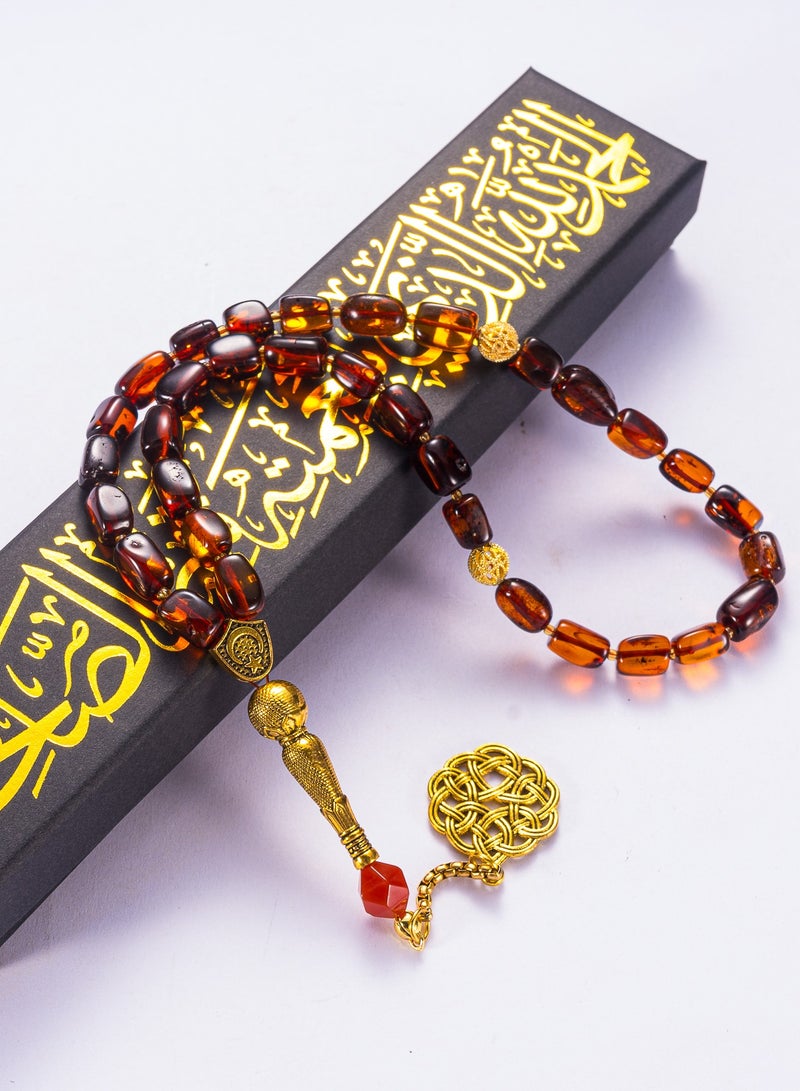 1pc Premium Genuine Amber Tasbih 33 Beads with Gift Box – Natural Resin Islamic Prayer Beads for Meditation & Car Hanging – Eid, Ramadan & Hajj Gift for Men & Women - Image 2