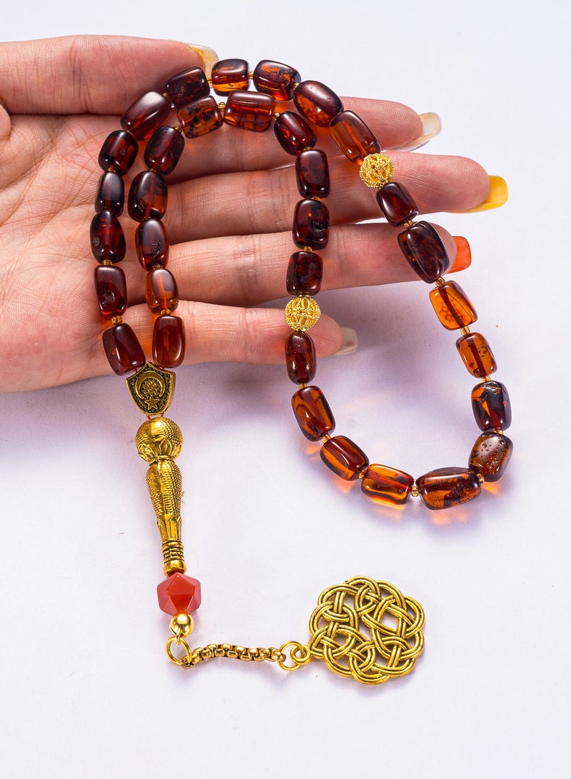1pc Premium Genuine Amber Tasbih 33 Beads with Gift Box – Natural Resin Islamic Prayer Beads for Meditation & Car Hanging – Eid, Ramadan & Hajj Gift for Men & Women - Image 3