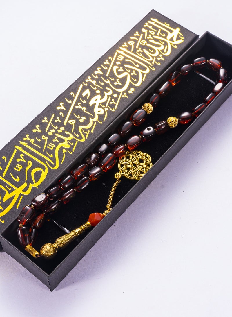 1pc Premium Genuine Amber Tasbih 33 Beads with Gift Box – Natural Resin Islamic Prayer Beads for Meditation & Car Hanging – Eid, Ramadan & Hajj Gift for Men & Women - Image 4