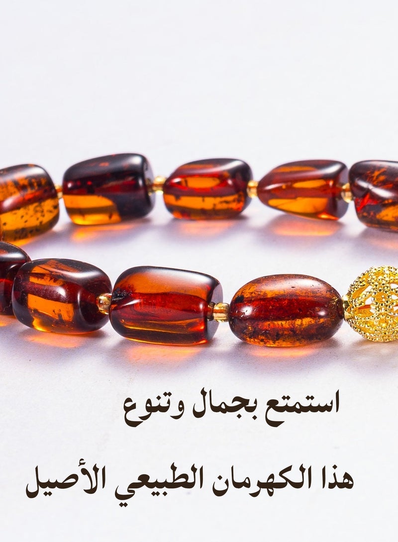 خرز الهدوء ١ قطعة مسبحة فاخرة من الكهرمان الطبيعي ٣٣ حبة مع علبة هدية – سبحة إسلامية من الراتنج الطبيعي للتأمل وتعليق السيارة – هدية مثالية للعيد، رمضان والحج للرجال والنساء - Image 2