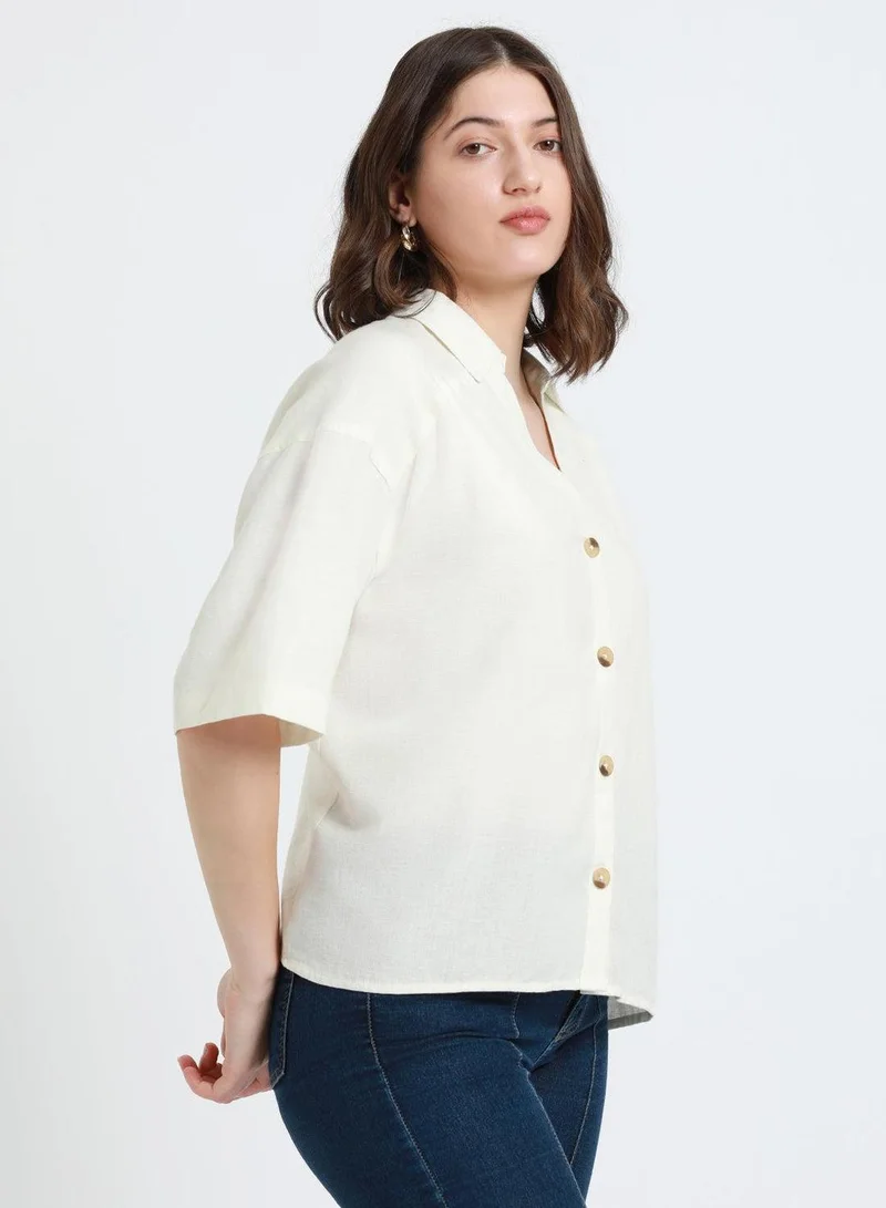 Dennis Lingo Off White Offwhite Shirt for Women - Cotton Viscose Flex, Regular Fit for Women | Best Price UAE
