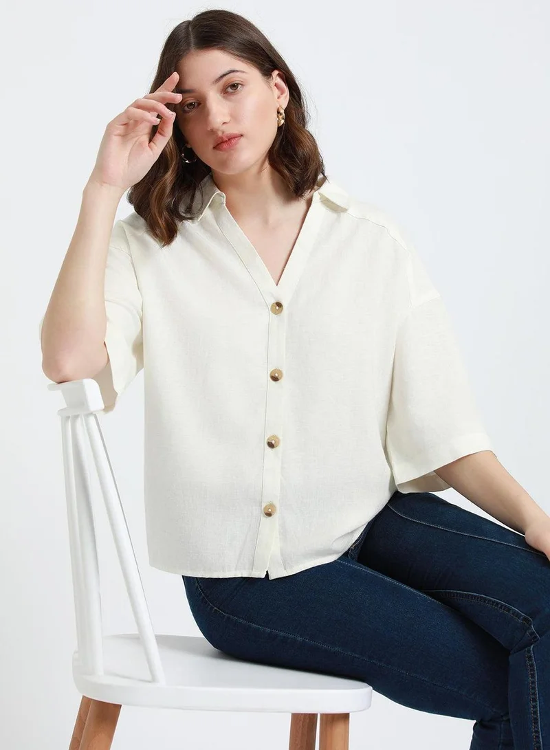 Dennis Lingo Off White Offwhite Shirt for Women - Cotton Viscose Flex, Regular Fit for Women | Best Price UAE