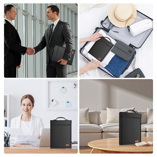 Hontom 6400℉ Fireproof Document Bag with Lid, 15.4"x11.4"x1.77" Fireproof Waterproof Money Bag with 2 Pockets for Files, 12 Layers Heat Insulated Safe Storage for A4 Legal Letter Size Documents and Valuables - Image 2