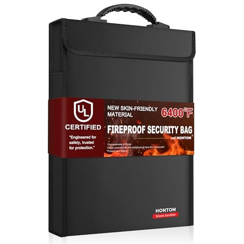 Hontom 6400℉ Fireproof Document Bag with Lid, 15.4"x11.4"x1.77" Fireproof Waterproof Money Bag with 2 Pockets for Files, 12 Layers Heat Insulated Safe Storage for A4 Legal Letter Size Documents and Valuables - Image 1
