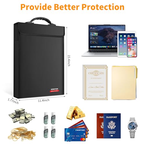 Hontom 6400℉ Fireproof Document Bag with Lid, 15.4"x11.4"x1.77" Fireproof Waterproof Money Bag with 2 Pockets for Files, 12 Layers Heat Insulated Safe Storage for A4 Legal Letter Size Documents and Valuables - Image 5