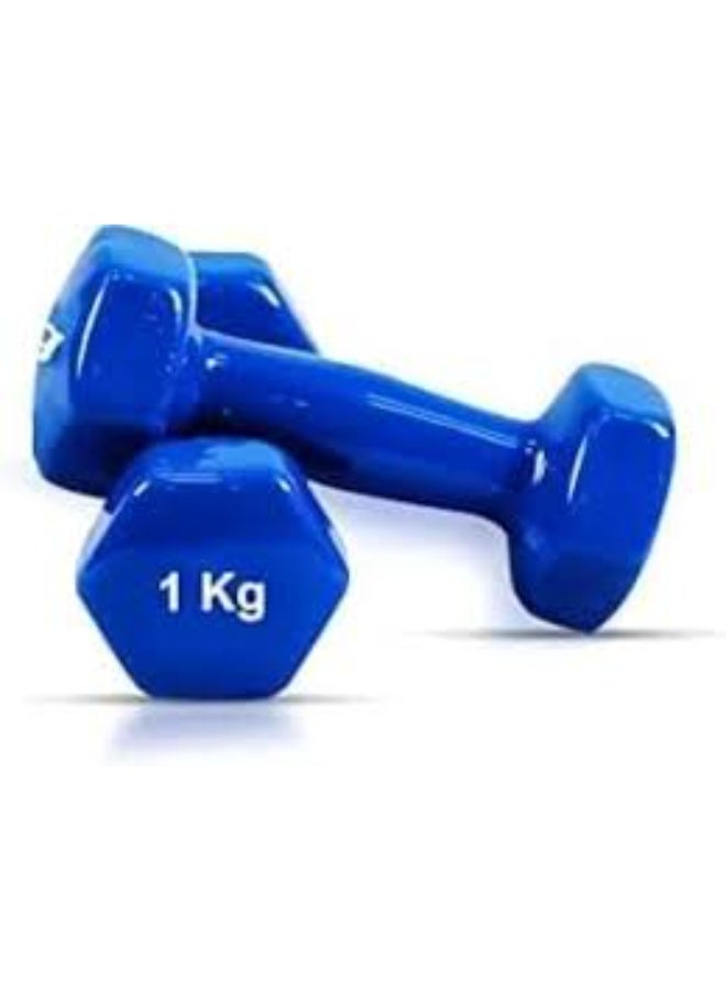 Vinyl Coated Hex Dumbbell Set of 2 (1kg) (Blue)