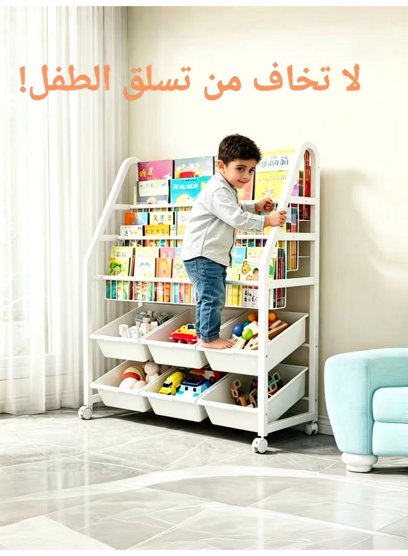 ChenDa Large-Capacity Multi-Layer Kids Books & Toys Storage Organizer, Anti-Tip Stable Triangle Structure with 360° Rotatable Wheels, Eco-Friendly PP Bins - Image 4