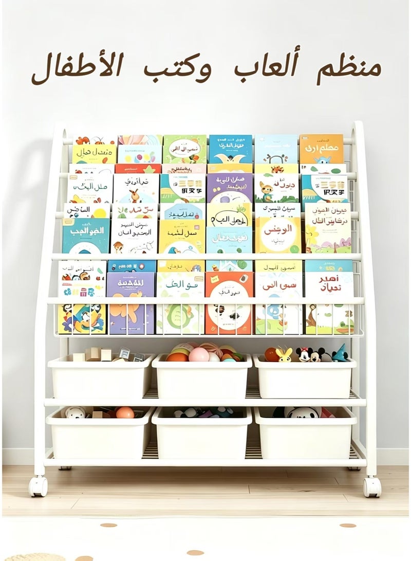 ChenDa Large-Capacity Multi-Layer Kids Books & Toys Storage Organizer, Anti-Tip Stable Triangle Structure with 360° Rotatable Wheels, Eco-Friendly PP Bins - Image 1