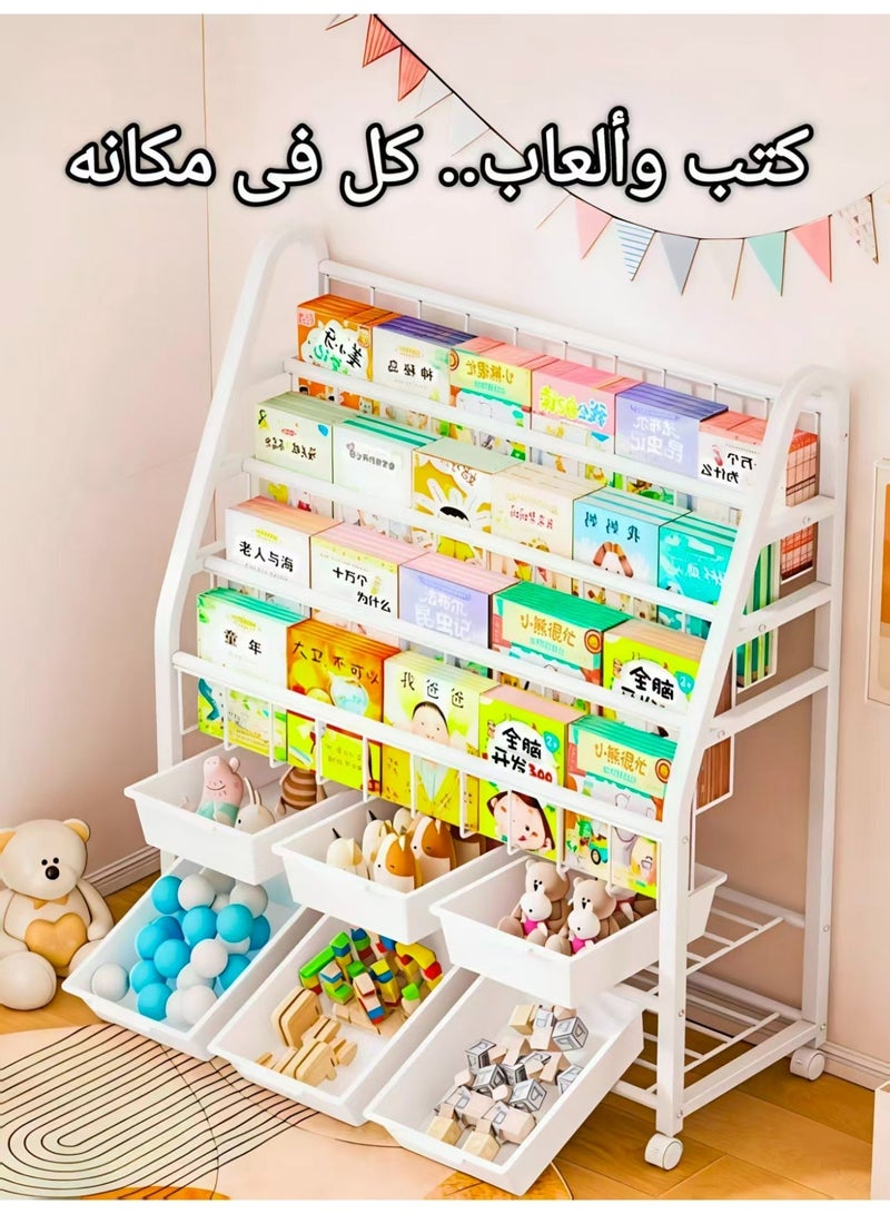 ChenDa Large-Capacity Multi-Layer Kids Books & Toys Storage Organizer, Anti-Tip Stable Triangle Structure with 360° Rotatable Wheels, Eco-Friendly PP Bins - Image 2