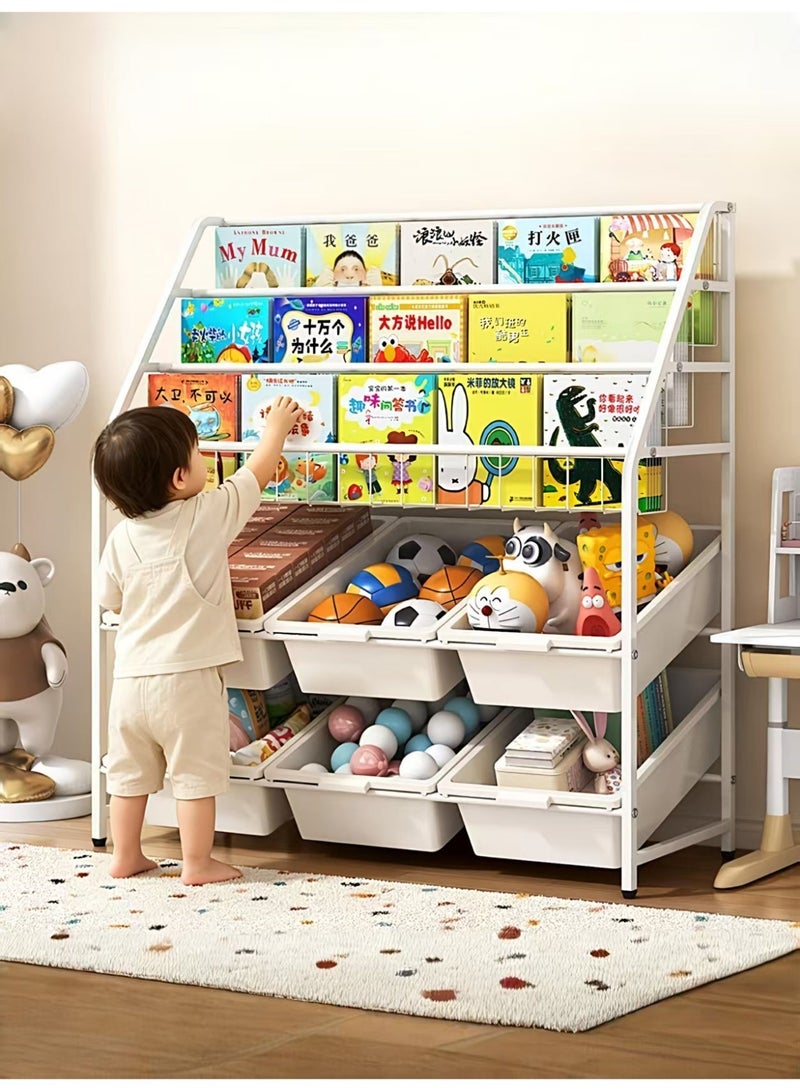 ChenDa Large-Capacity Multi-Layer Kids Books & Toys Storage Organizer, Anti-Tip Stable Triangle Structure with 360° Rotatable Wheels, Eco-Friendly PP Bins - Image 3