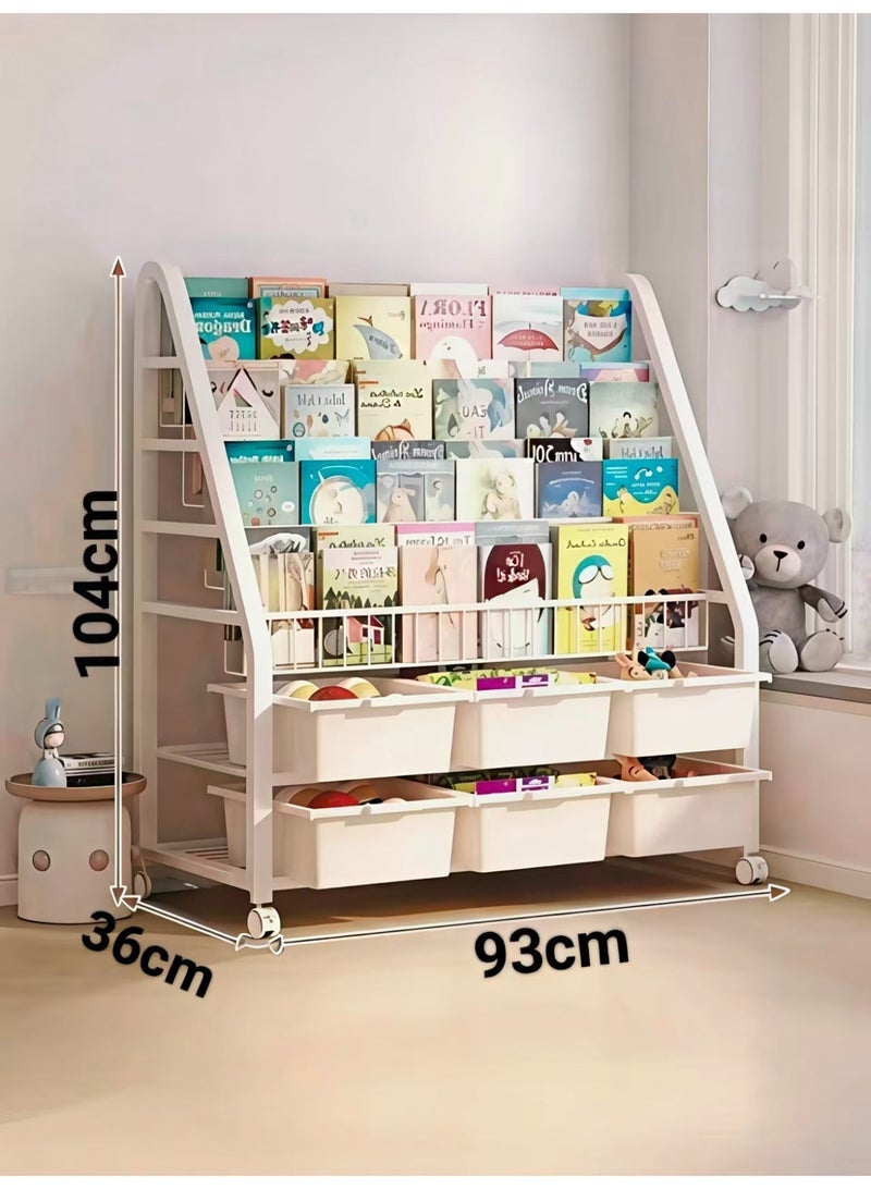 ChenDa Large-Capacity Multi-Layer Kids Books & Toys Storage Organizer, Anti-Tip Stable Triangle Structure with 360° Rotatable Wheels, Eco-Friendly PP Bins - Image 5
