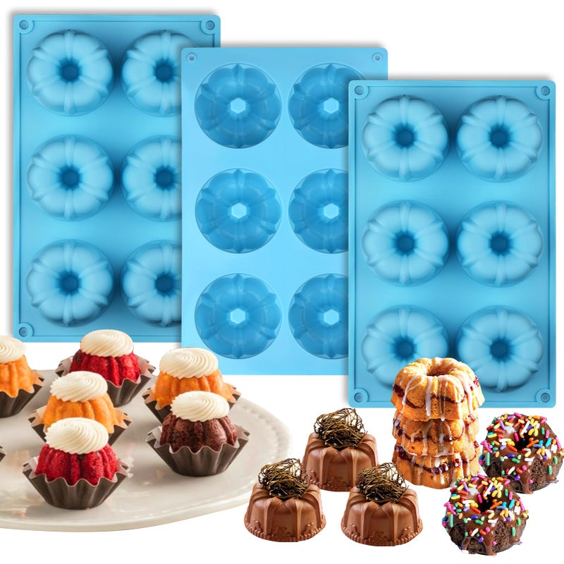 Palksky Mini Fluted Tube Pan Silicone 6Cavity3PCS MultiCavity small Cake Baking Pan mini moldes para chocoflan