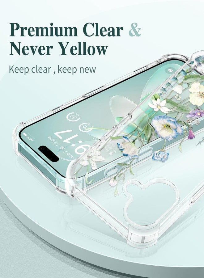 جراب GVIEWIN لهاتف iPhone 16 Plus، مع واقي للشاشة وواقي لعدسة الكاميرا، غطاء هاتف شفاف ناعم رفيع مقاوم للصدمات بنقشة زهور للنساء 2024 مقاس 6.7 بوصة (أكويليجيا/أبيض) - Image 3