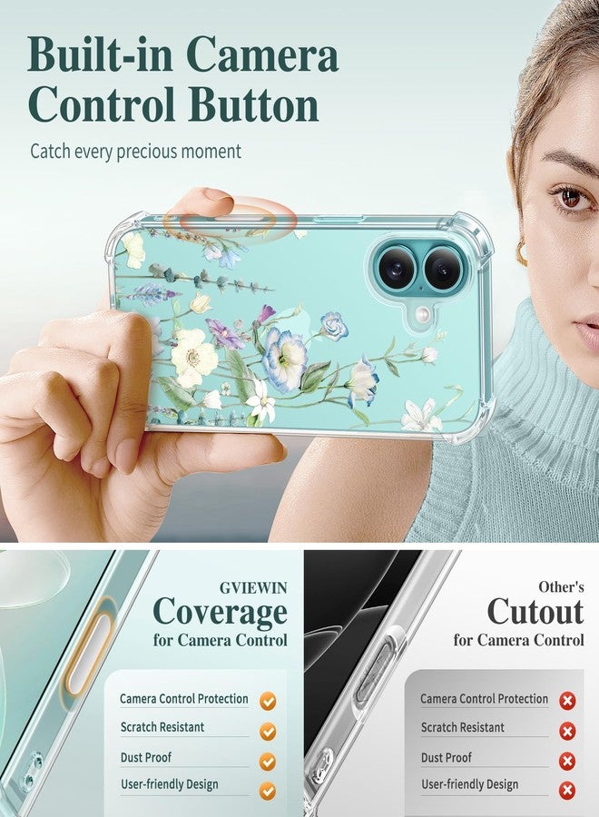 جراب GVIEWIN لهاتف iPhone 16 Plus، مع واقي للشاشة وواقي لعدسة الكاميرا، غطاء هاتف شفاف ناعم رفيع مقاوم للصدمات بنقشة زهور للنساء 2024 مقاس 6.7 بوصة (أكويليجيا/أبيض) - Image 5