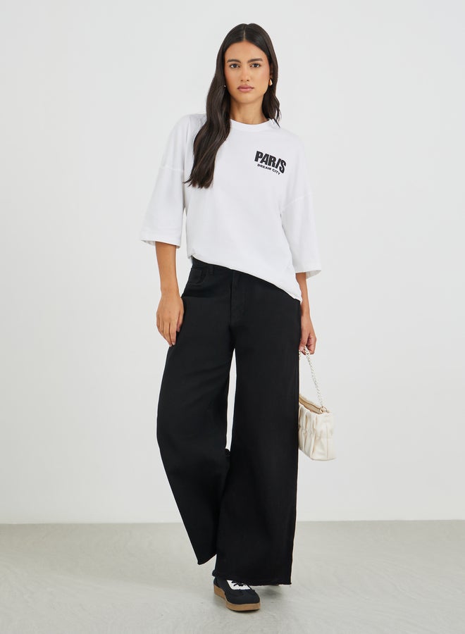 Styli Styli Slogan Print Exaggerated Shoulder Oversized T-Shirt - Image 3