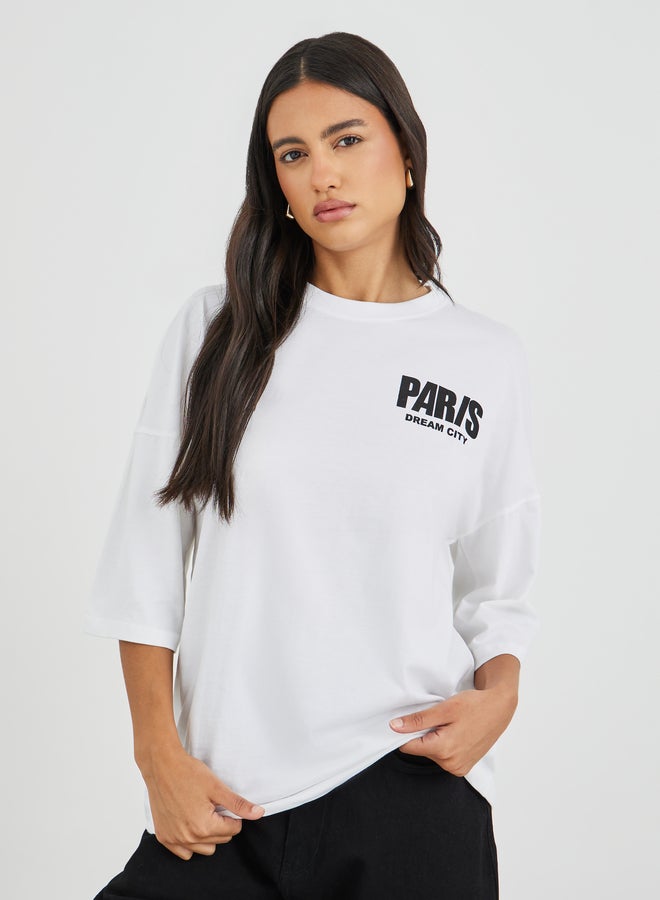Styli Styli Slogan Print Exaggerated Shoulder Oversized T-Shirt - Image 2