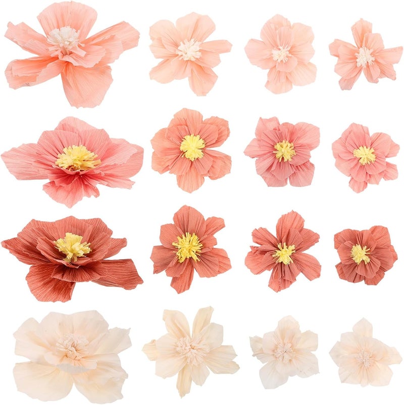 24pcs Wrinkle Crepe Paper Flowers Wall Decor, Artificial Floral Decorations in Pastel Pink Shades, 20-30cm, Party and Wedding Backdrop Decoration - Image 1