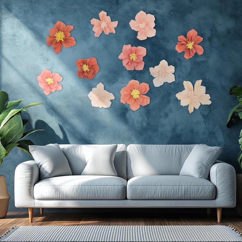 24pcs Wrinkle Crepe Paper Flowers Wall Decor, Artificial Floral Decorations in Pastel Pink Shades, 20-30cm, Party and Wedding Backdrop Decoration - Image 5